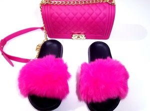 Hot Pink Fashion slides and purse